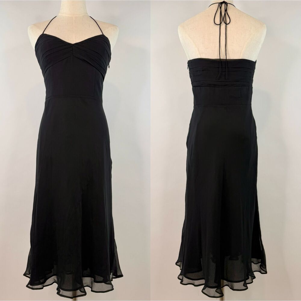Vintage Ann Taylor Black Midi Black Chiffon Halter Dress Fairy Whimsygoth Size 6
